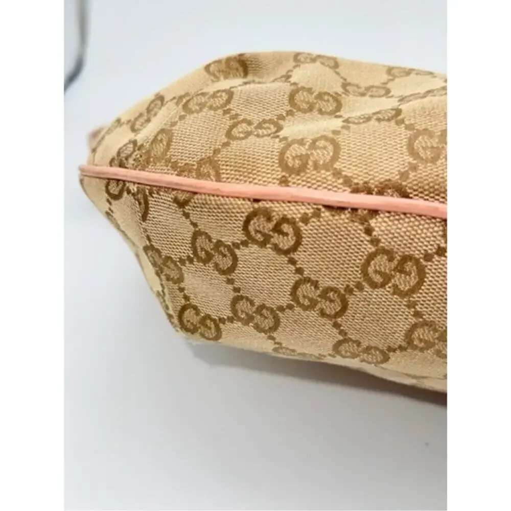 Gucci Monogram Web Medium Half Moon pastel Accents Canvas W/Leather trim.
